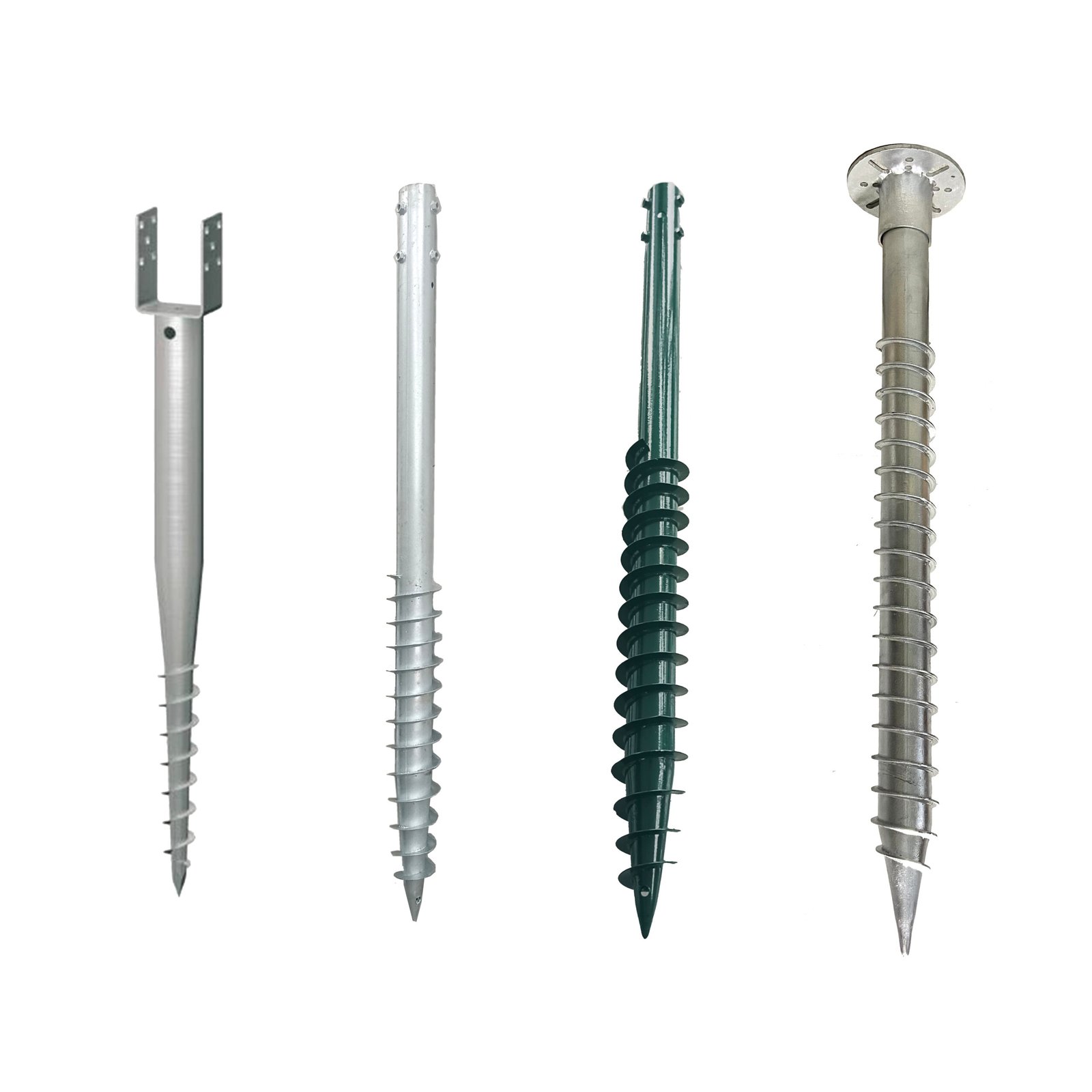 Helical pile connection heads flange U-bracket and threaded options