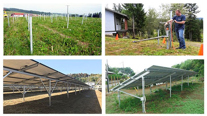 Helical pile screw foundation installed for solar ground mount project