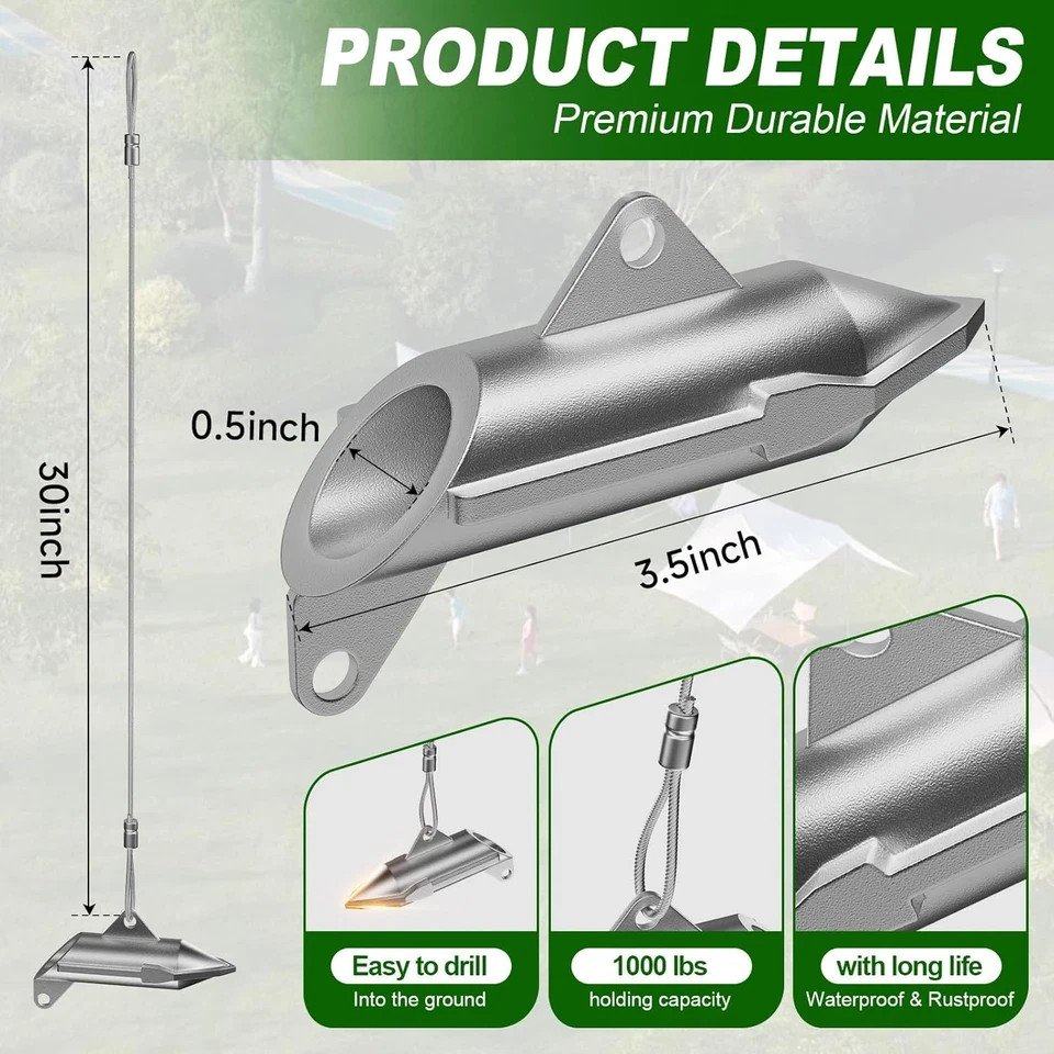 Duckbill-style drive-in earth anchor dimensions and specifications