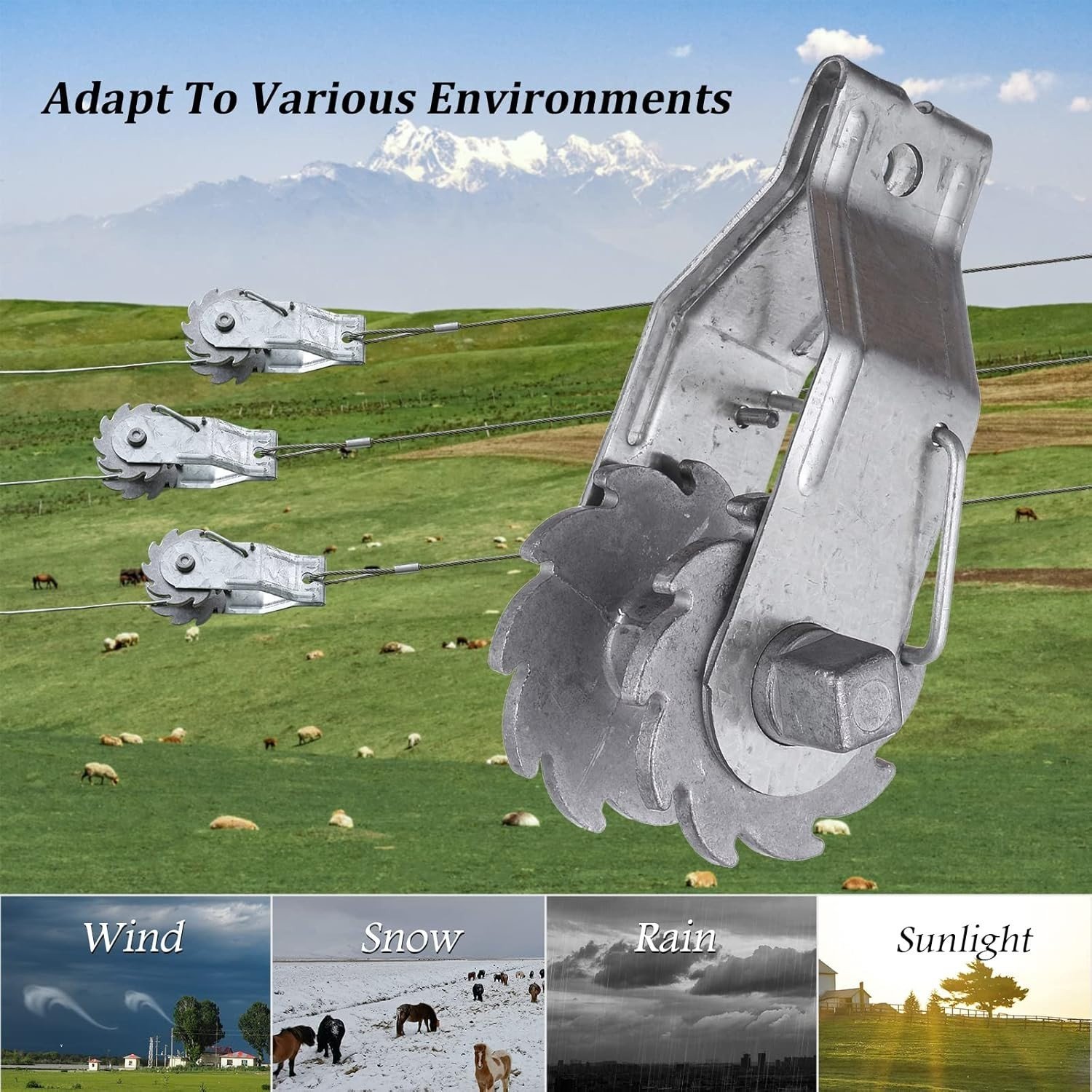 Wire strainer works in wind, snow, rain and sunlight on pasture fence lines